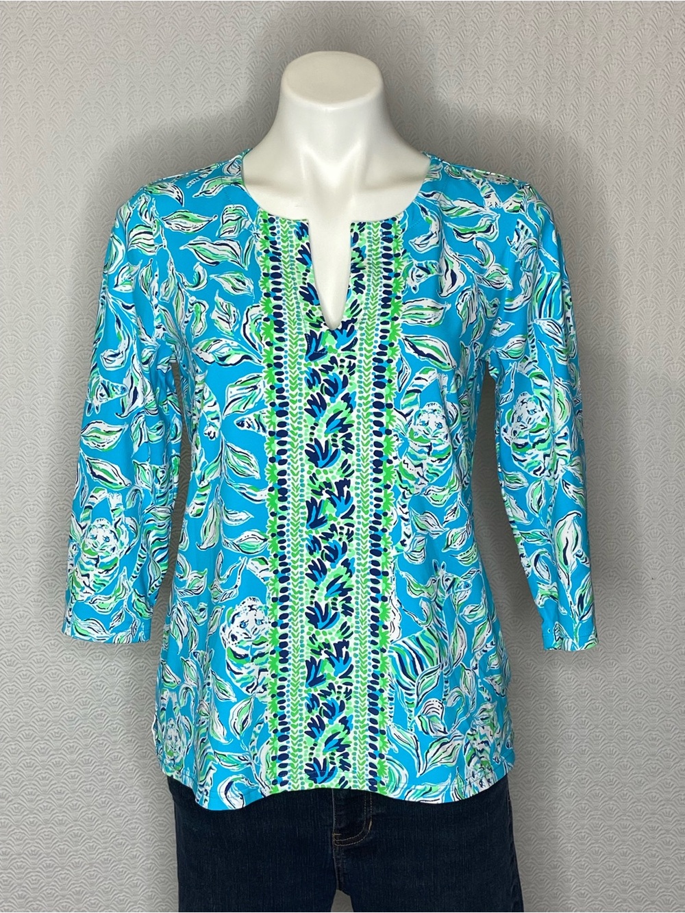 LILY PULITZER Karina Chillylilly Tunic Top Turquoise Oasis UPF 50+ Floral Medium